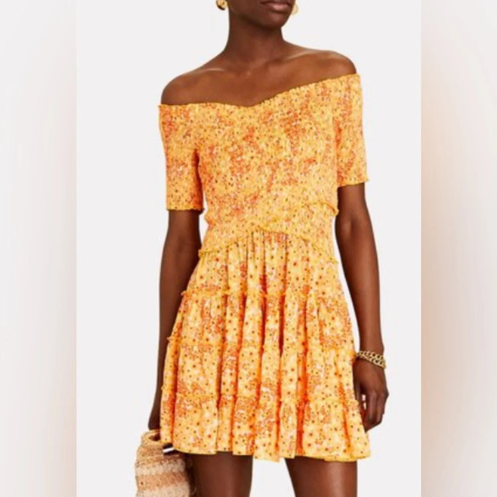 Poupette St. Barth Soledad Off The Shoulder Mini Dress  Yellow Size Medium